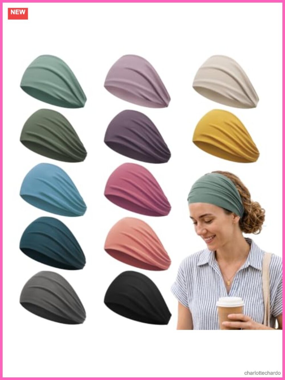 12 Pk Wide Headbands Polyamide Spandex Non Slip Nurse Teacher